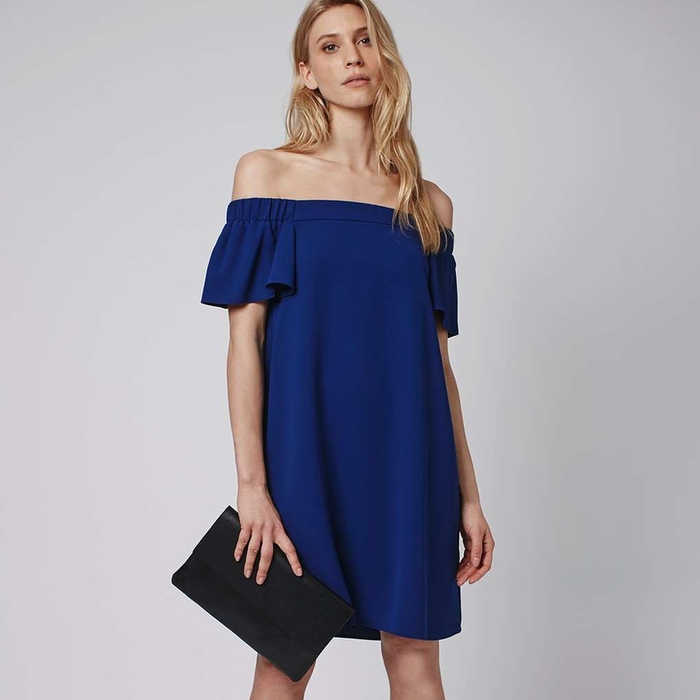 Topshop Blue off the shoulder dress